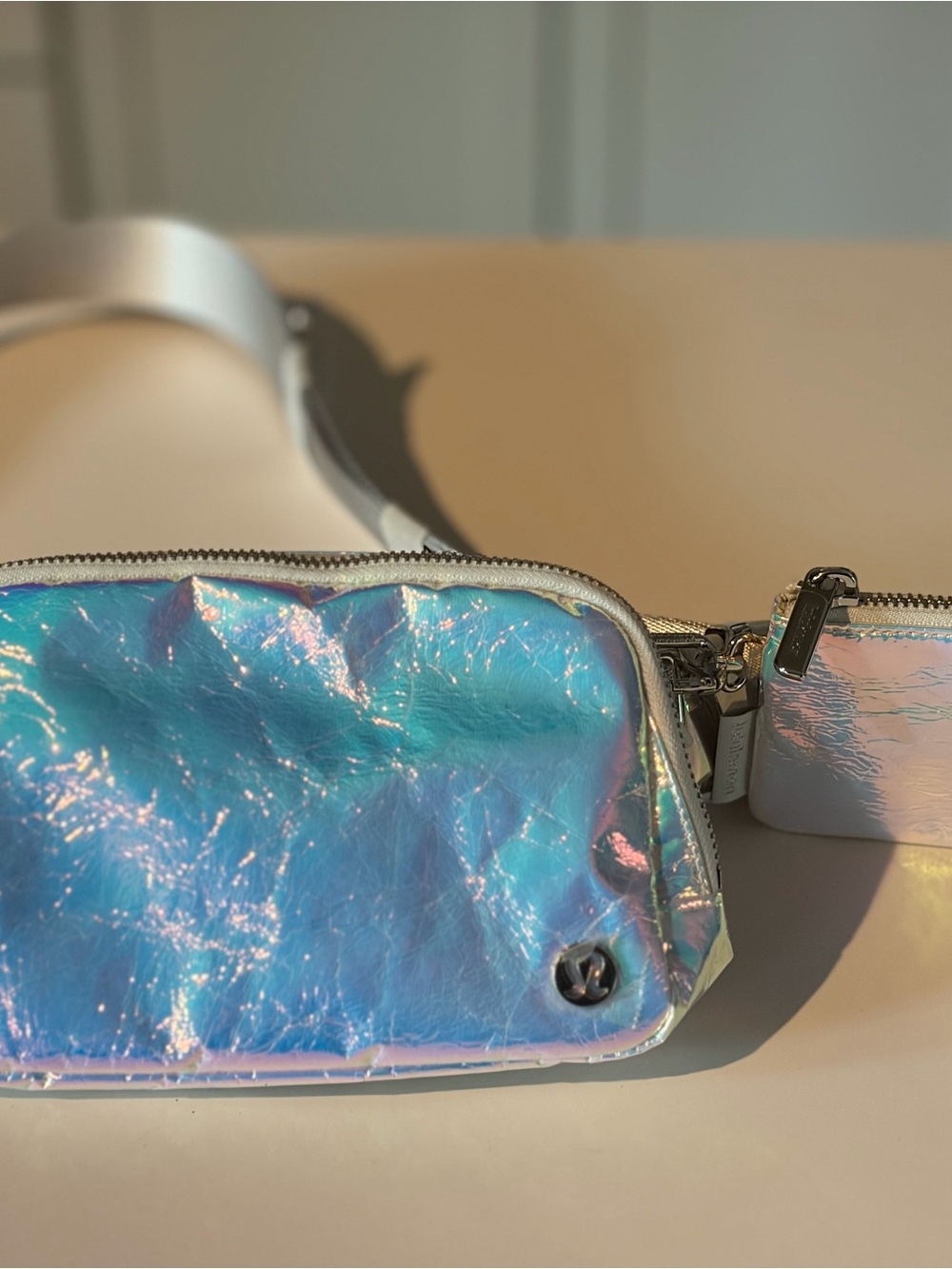 Iridescent Blue Crossbody Belt Bag with change purse